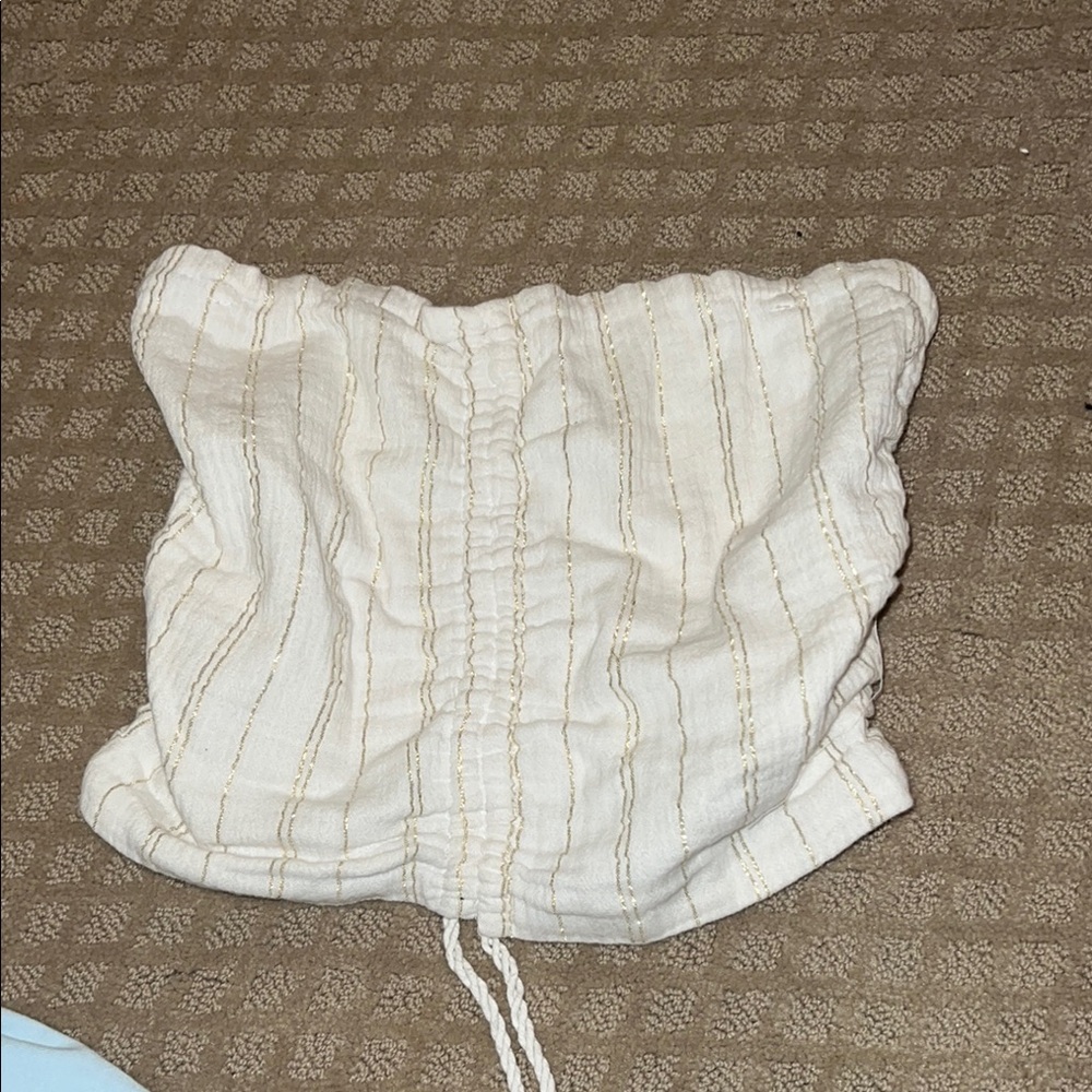 Aerie White and Gold Striped Tube Top